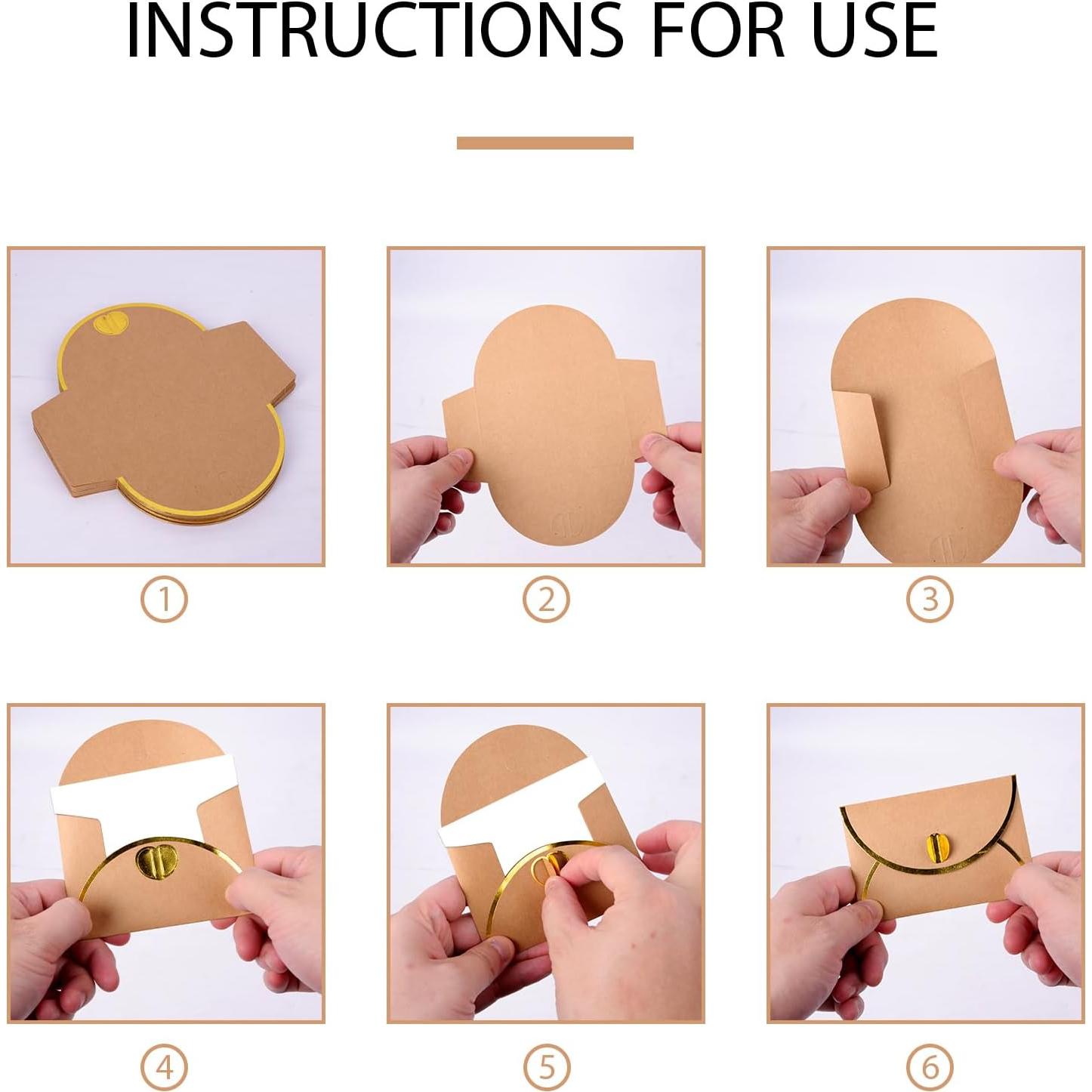 30 Mini Sobres Kraft con Cierre Corazón Dorado y Tarjetas