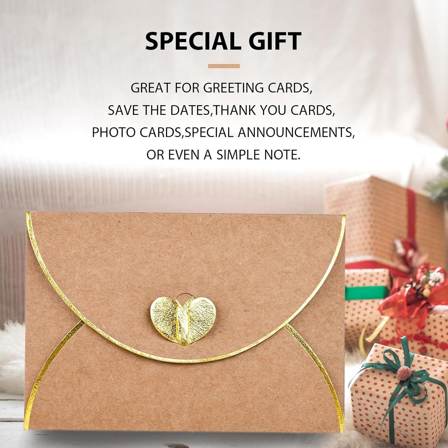 30 Mini Sobres Kraft con Cierre Corazón Dorado y Tarjetas