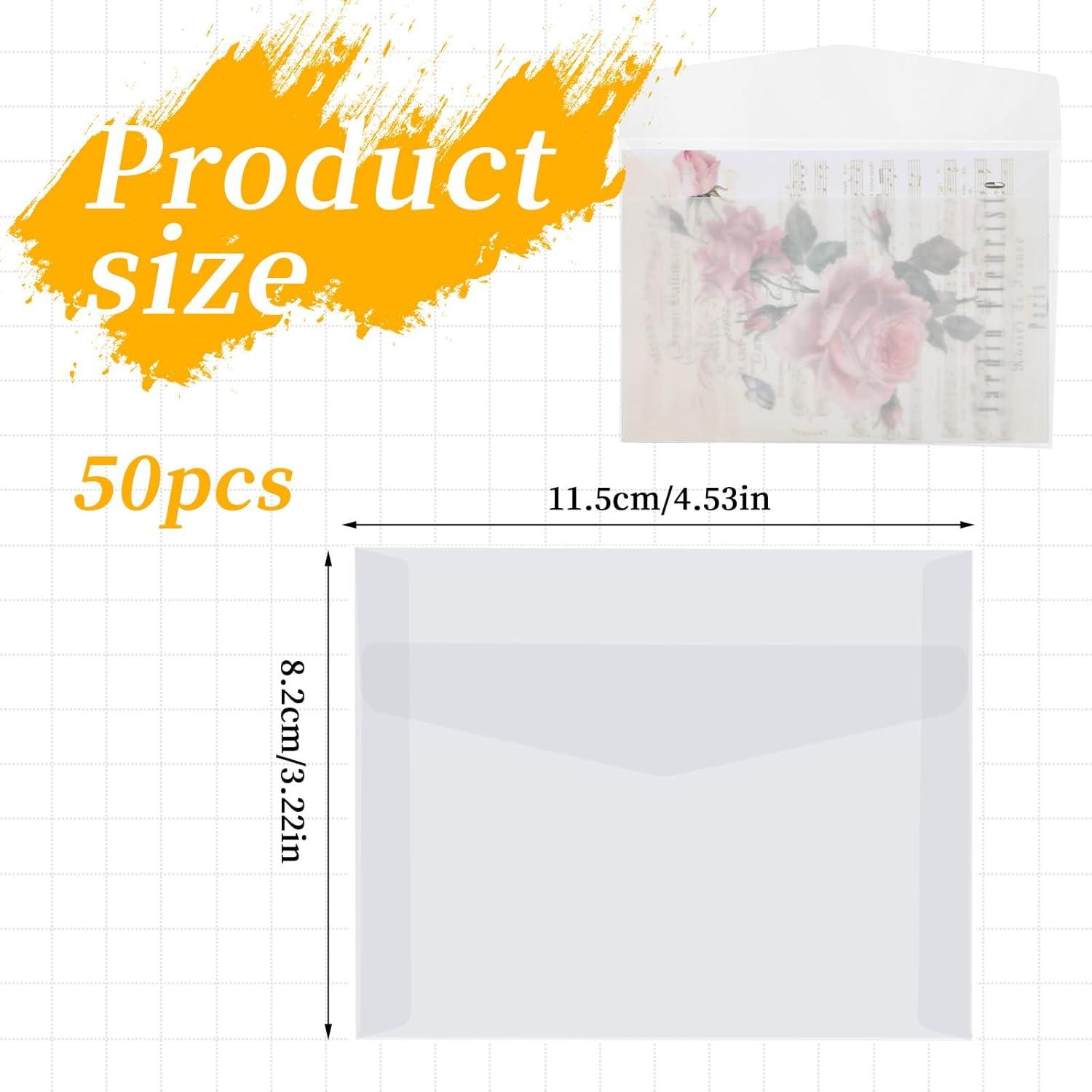 50 Sobres de Glassine Aeaocvo 11.5x8.2 cm Transparentes