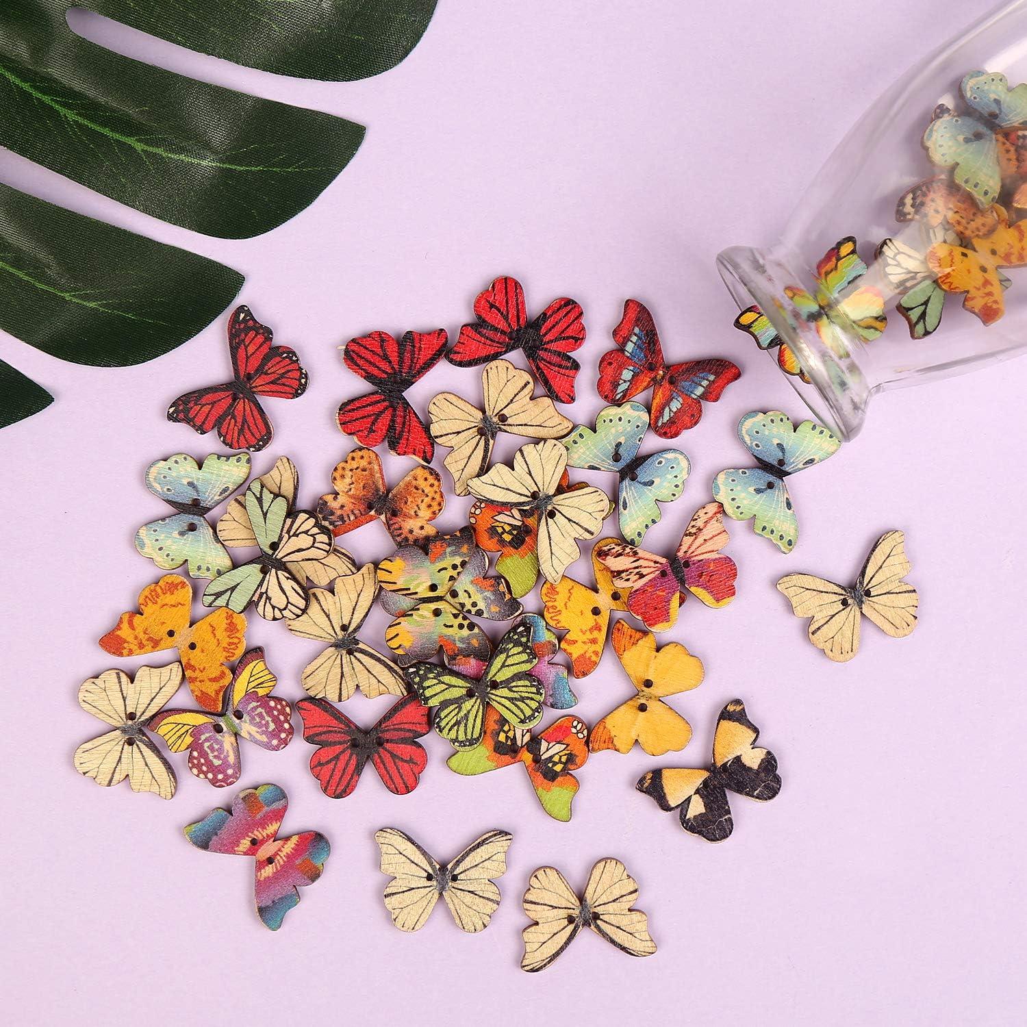 Botones de Madera FINGOOO Mariposa 100 Pcs 21x28mm Multicolor