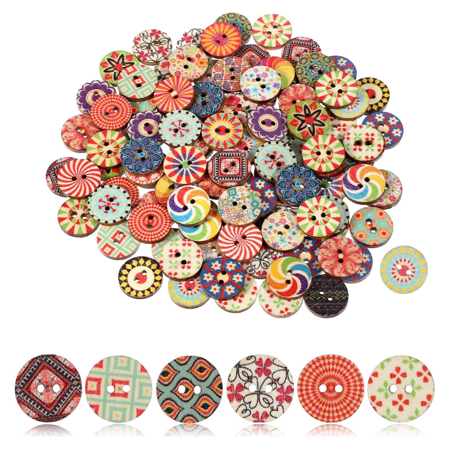 Botones de Madera Vintage Cobee 1.5cm 100 Pcs Multicolor