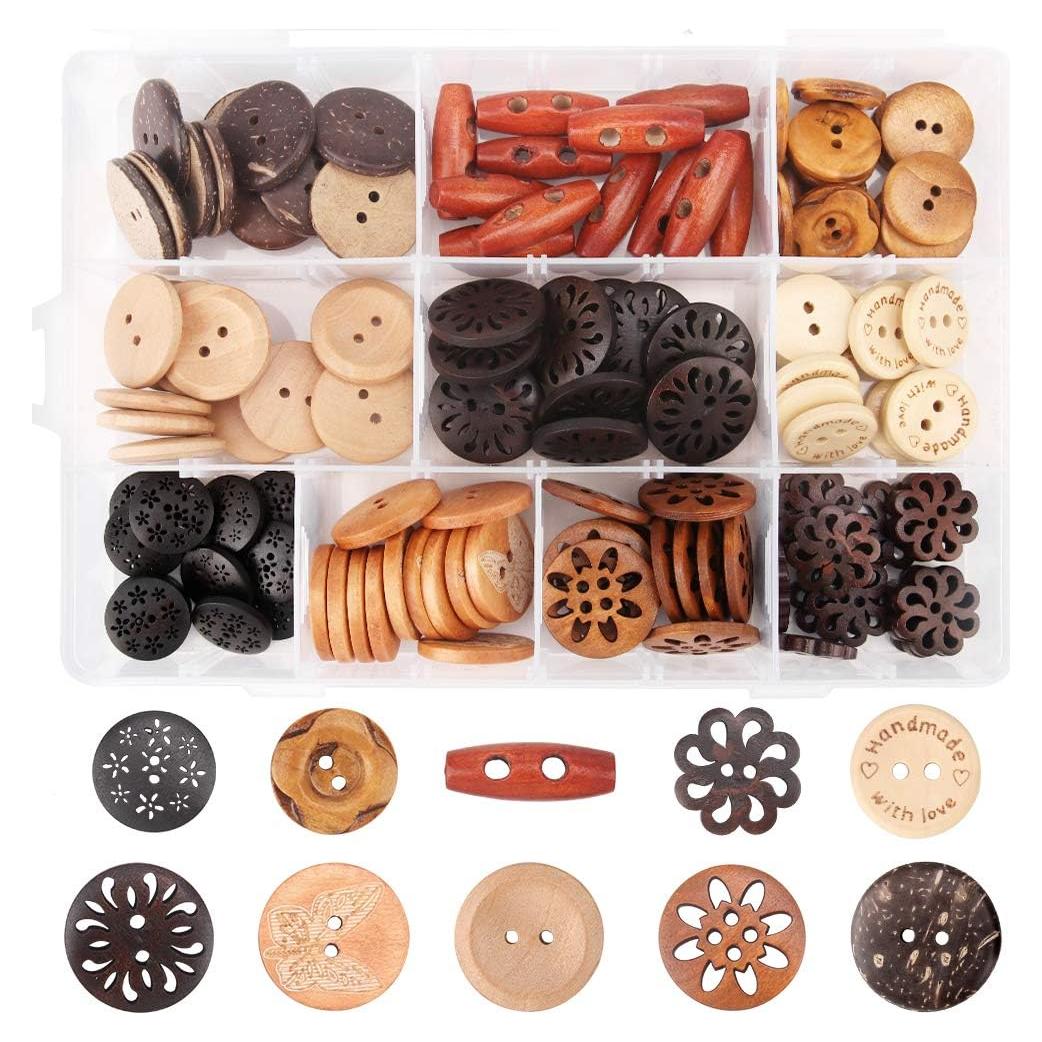 Botones de Madera Hechos a Mano Meifuly - 120 Piezas Variadas