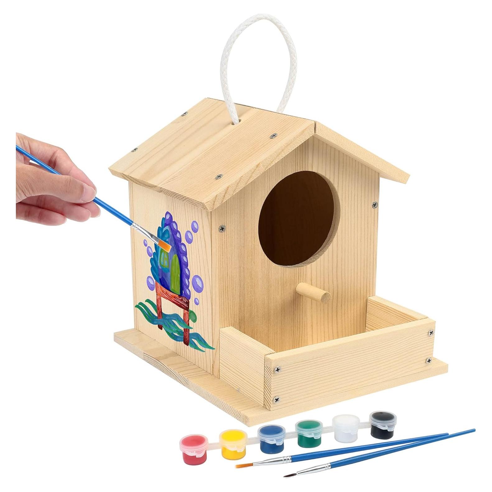 Kit Casa para Aves LotFancy DIY, Madera, Pintura y Pinceles