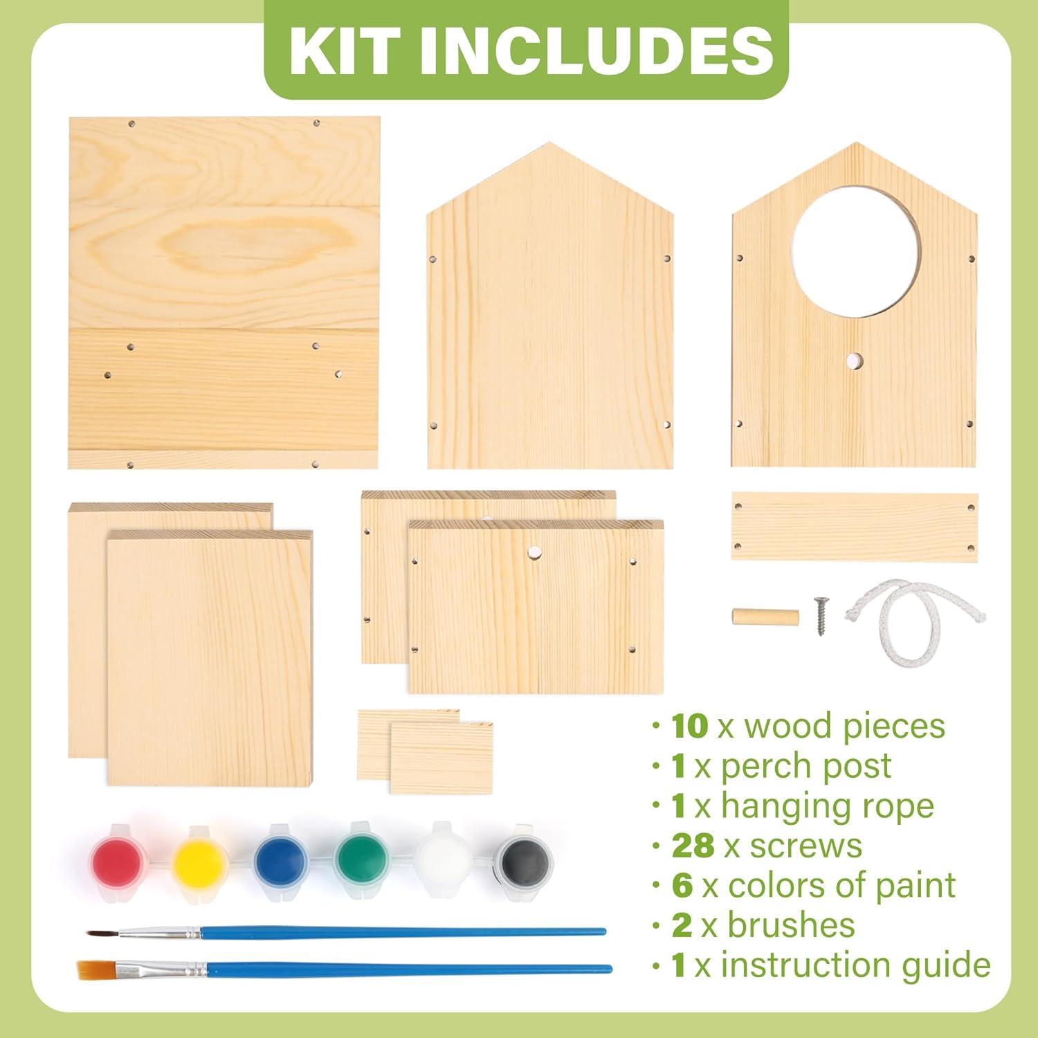 Kit Casa para Aves LotFancy DIY, Madera, Pintura y Pinceles