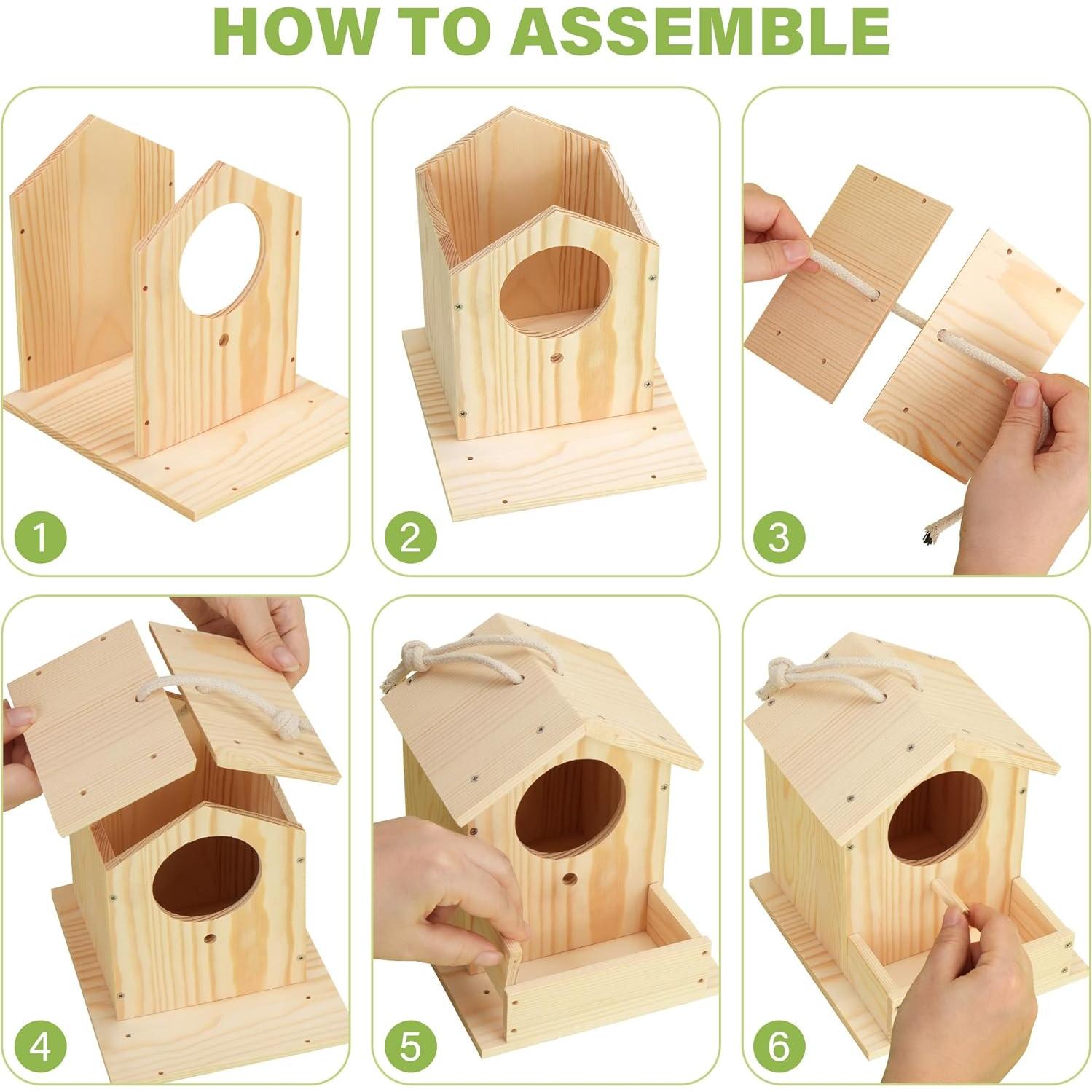 Kit Casa para Aves LotFancy DIY, Madera, Pintura y Pinceles
