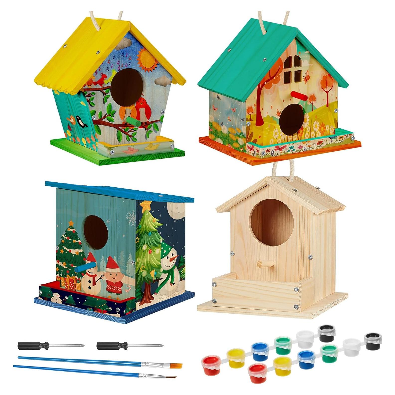 Kit de Casa para Pájaros Liliful 4 Pack DIY Madera con Pintura