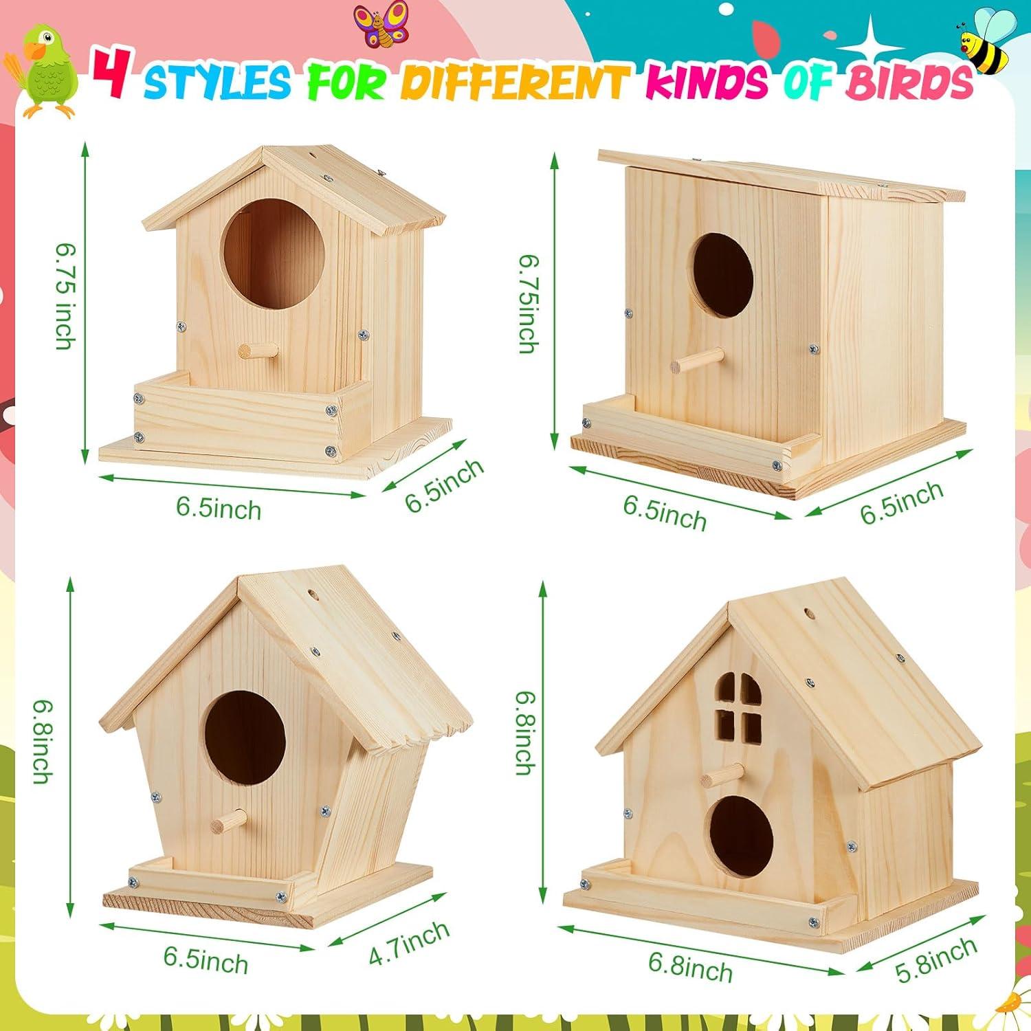 Kit de Casa para Pájaros Liliful 4 Pack DIY Madera con Pintura