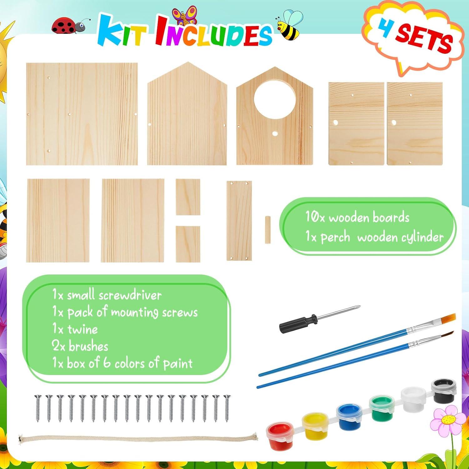Kit de Casa para Pájaros Liliful 4 Pack DIY Madera con Pintura