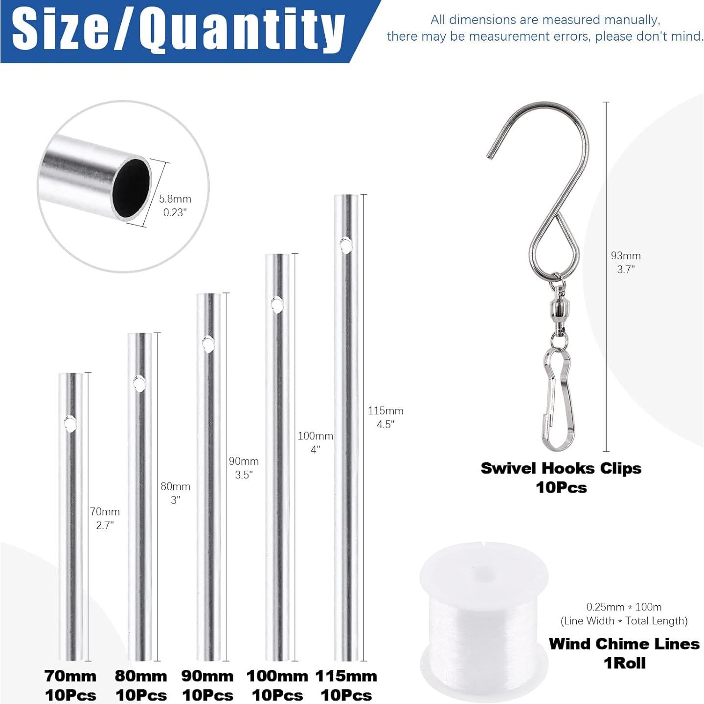 Kit Campanas de Viento Glarks 61Pcs con 50 Tubos y Hilo 100m