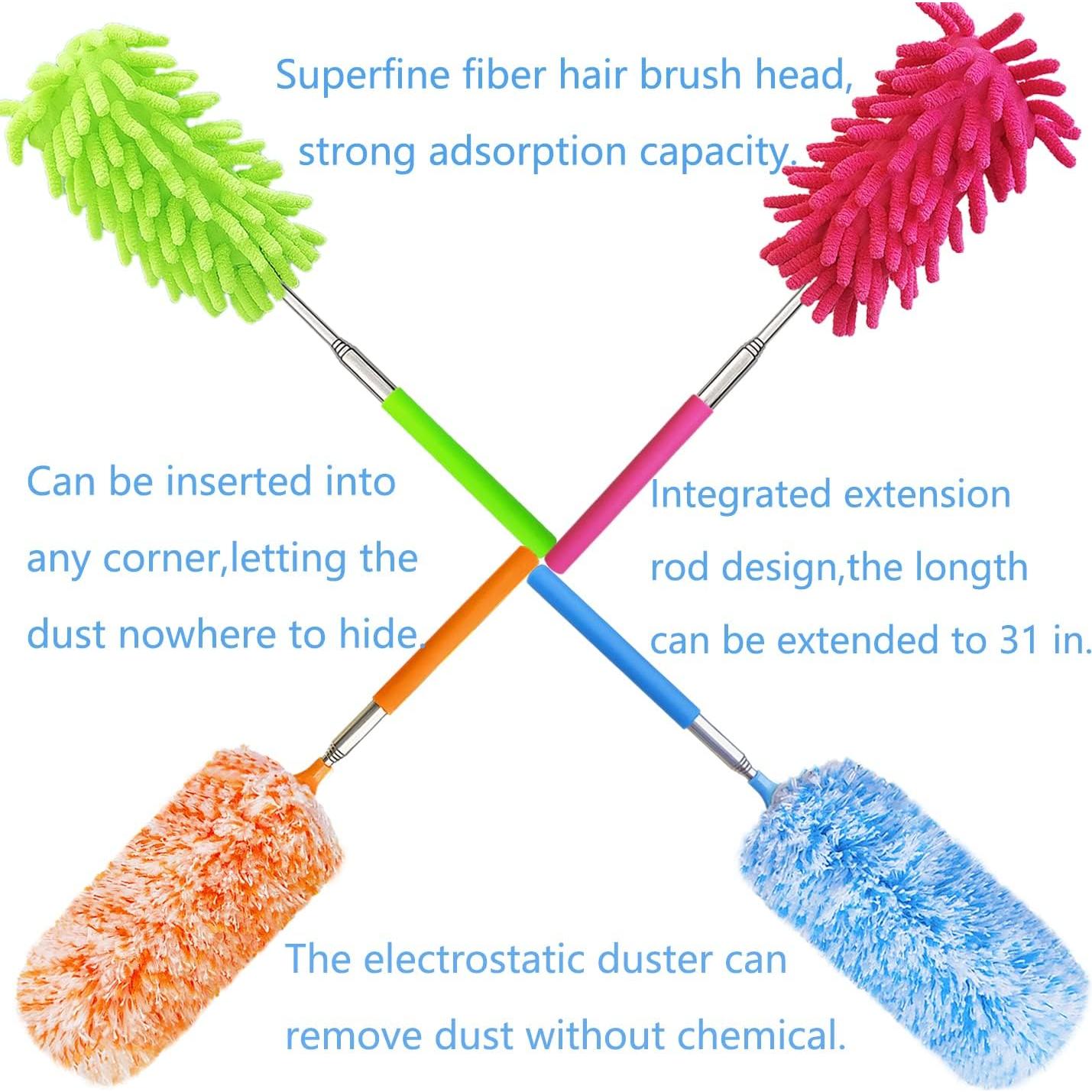 Plumero de Microfibra HDongany 4 Pcs Lavable Extensible 33-76 cm