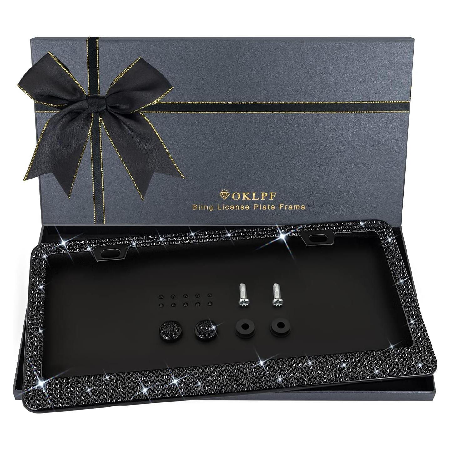 Marco de Placa de Licencia Brillante OKLPF Negro con Cristales