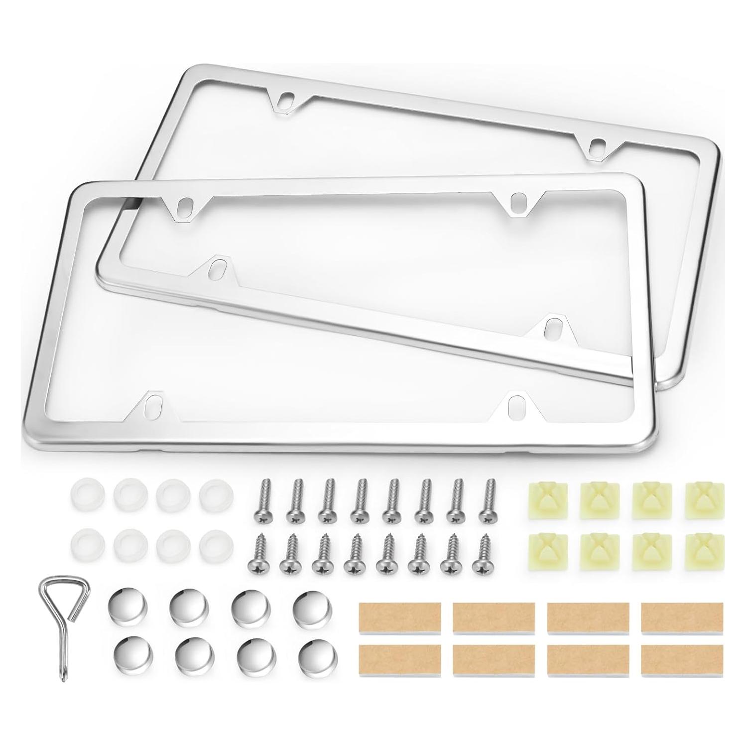 Marcos de Placa de Licencia Ohuhu Acero Inoxidable Plata 2 Pcs