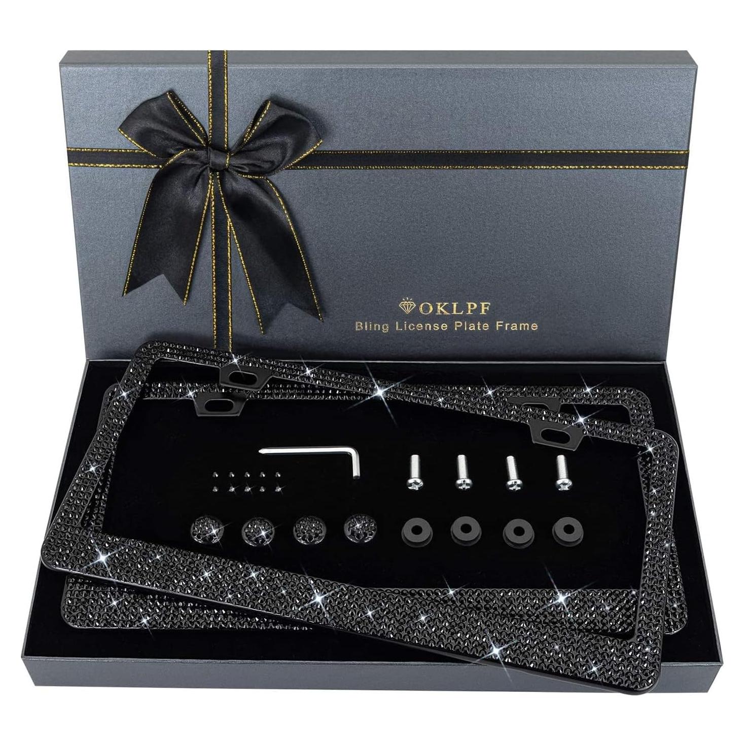 Marco de Placa de Licencia Brillante OKLPF Negro 2PCS con Cristales