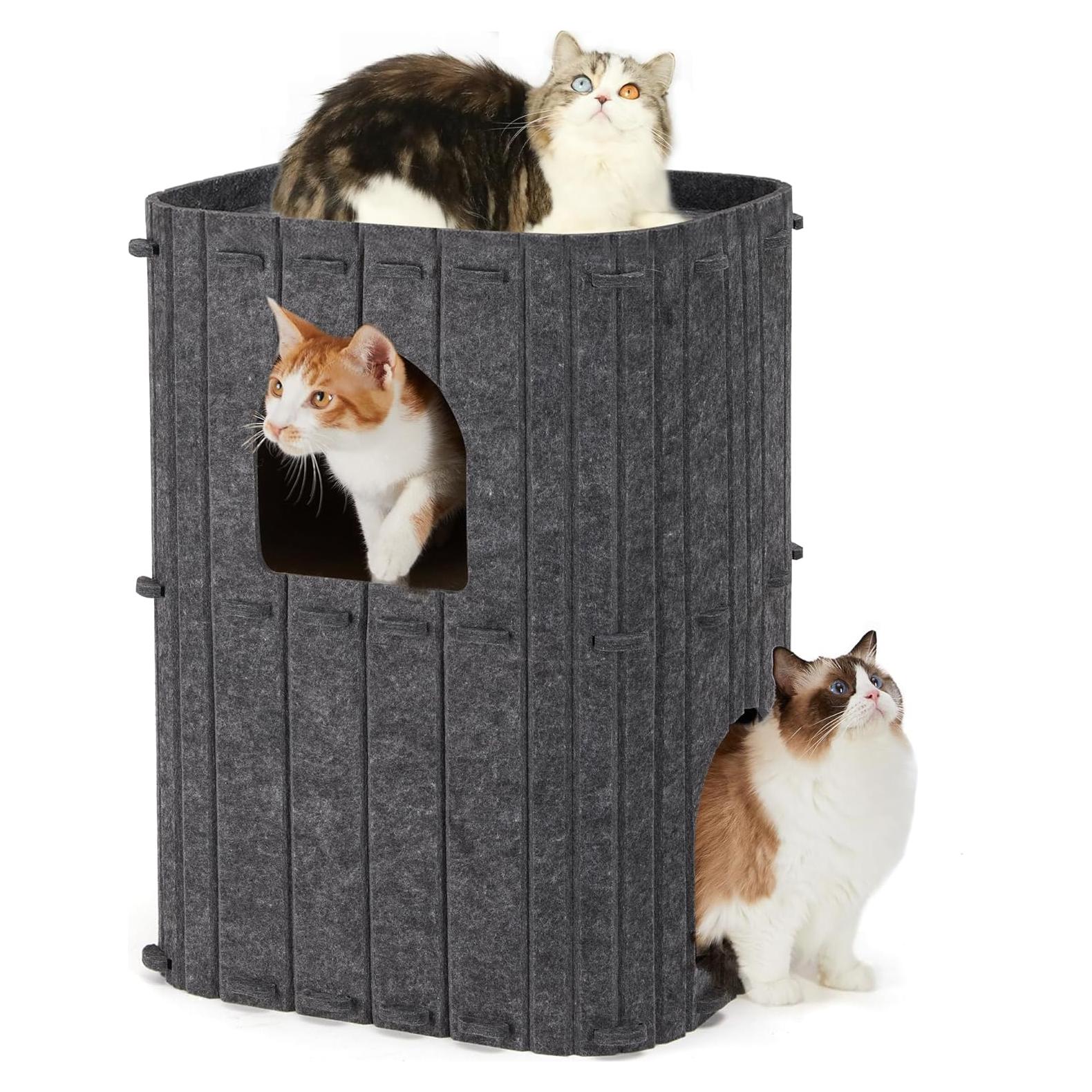 Casa para Gatos FUKUMARU 2 Pisos Fieltro Gris Oscuro 60 cm