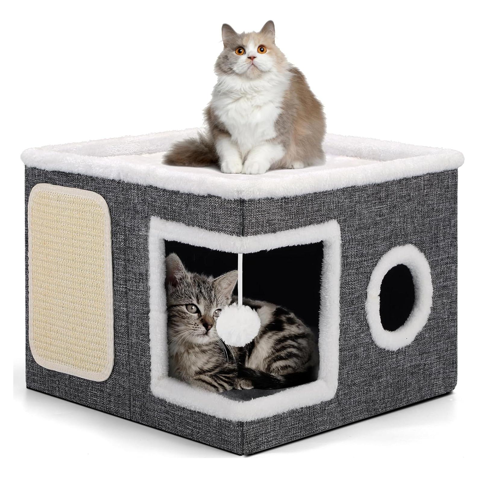 Casa para Gatos Shikha 3 en 1 Plegable Gris 42x42x32cm