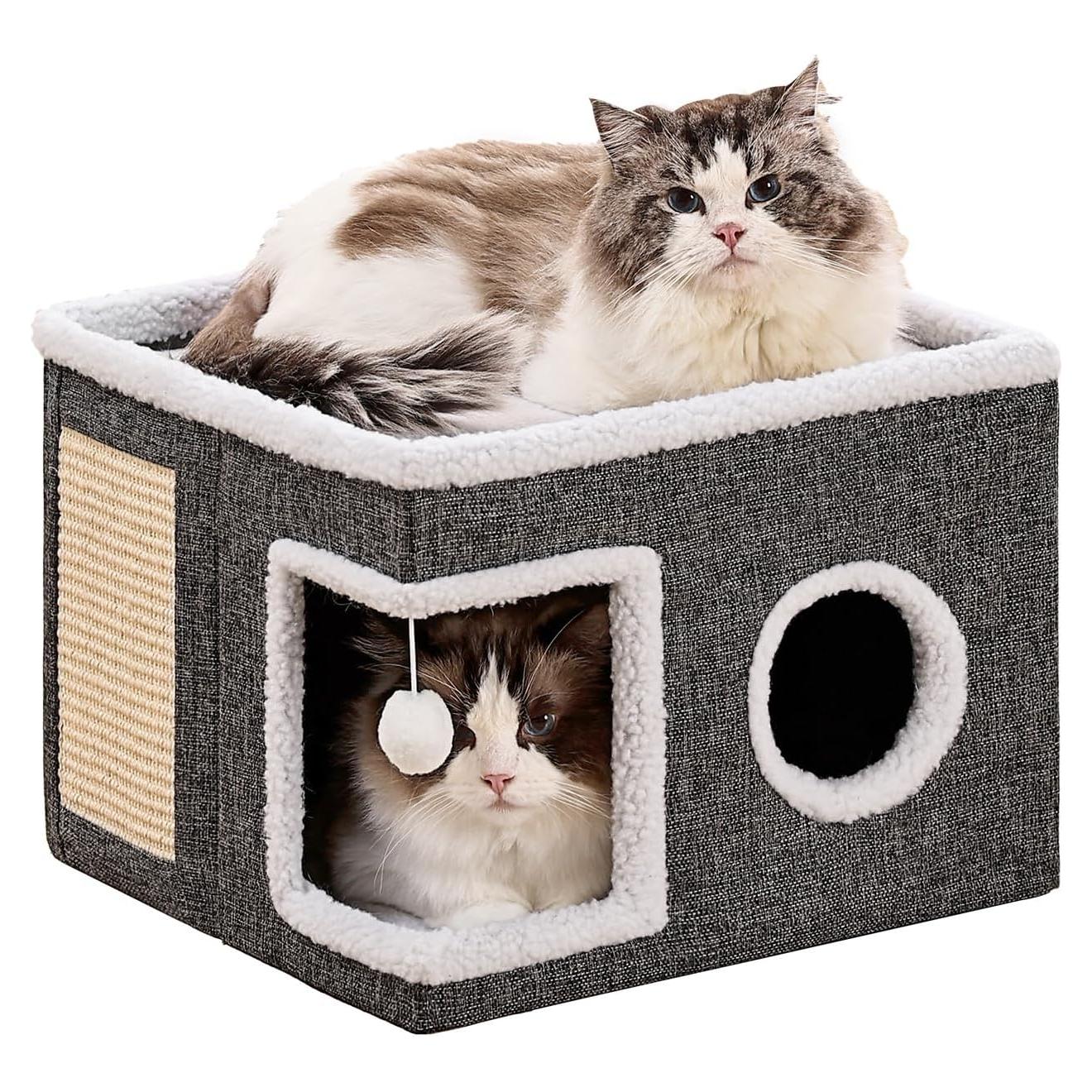 Cama para Gatos Crispenia Grande 40x40x31cm Gris con Rasguñador