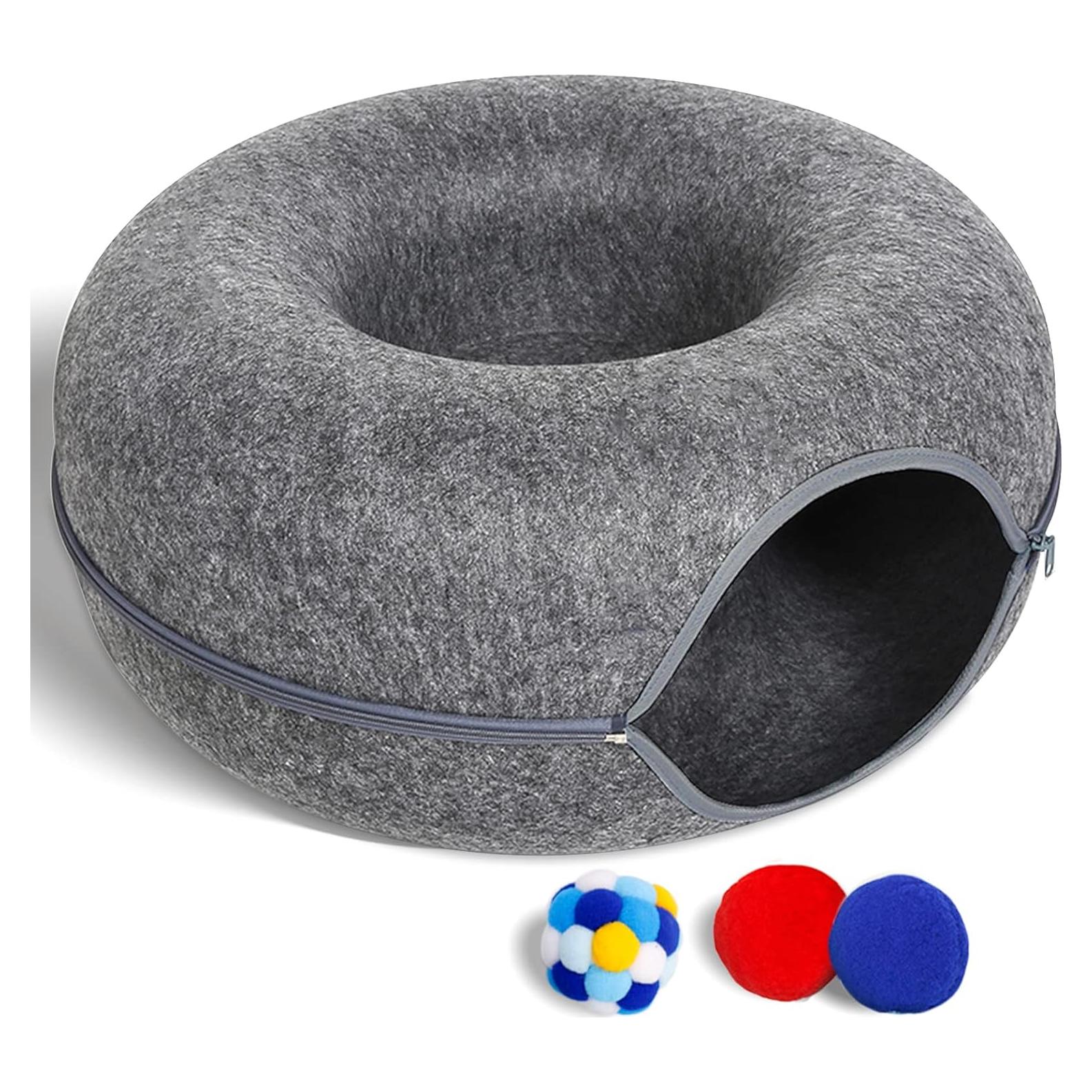 Cama de túnel para gatos PLIISLUP L Gris Oscuro hasta 13.6 kg