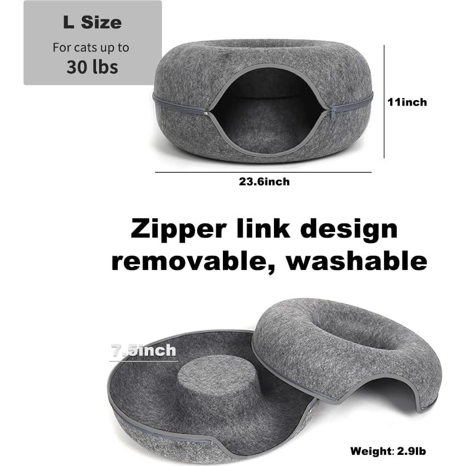 Cama de túnel para gatos PLIISLUP L Gris Oscuro hasta 13.6 kg