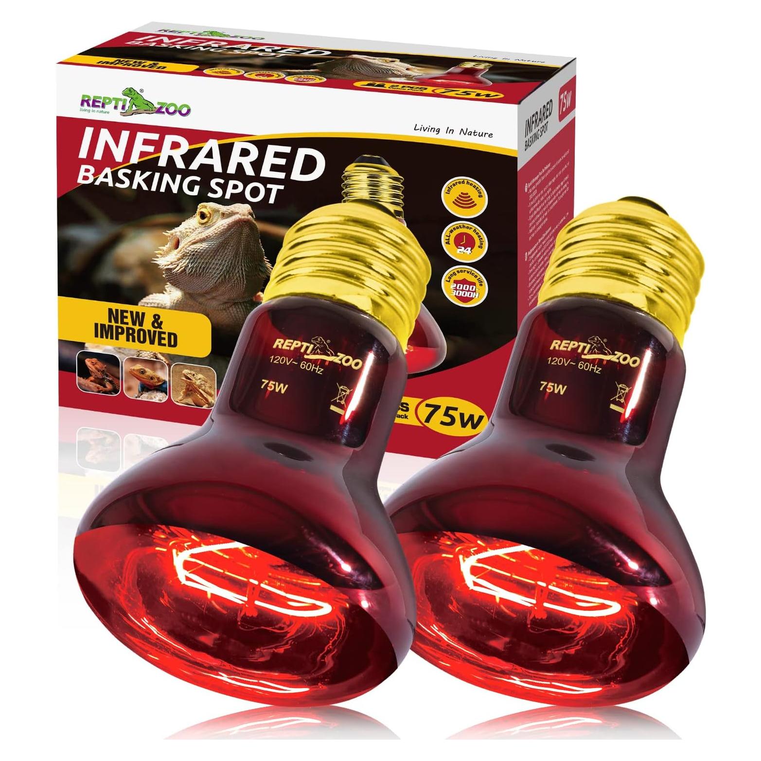 Lámpara de Calor Infrarrojo REPTI ZOO 75W para Reptiles 2PCS