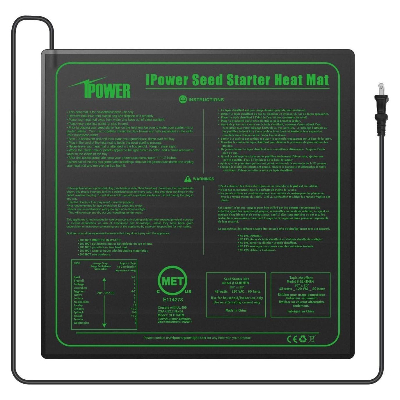 Alfombrilla Térmica iPower 20" x 20" Impermeable 45W