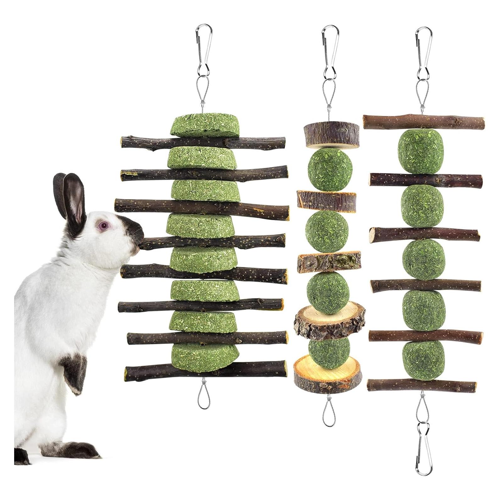 Juguetes de Masticar para Conejos ERKOON 3 Pcs 100% Madera