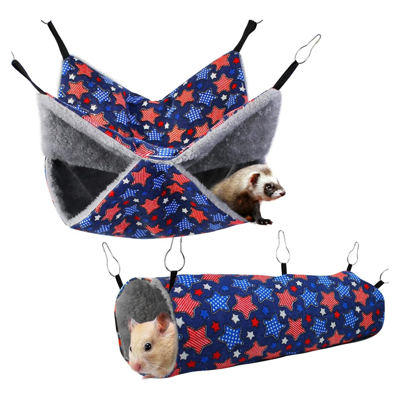 Juego de Hamaca y Túnel para Hurones y Hámsters Azul