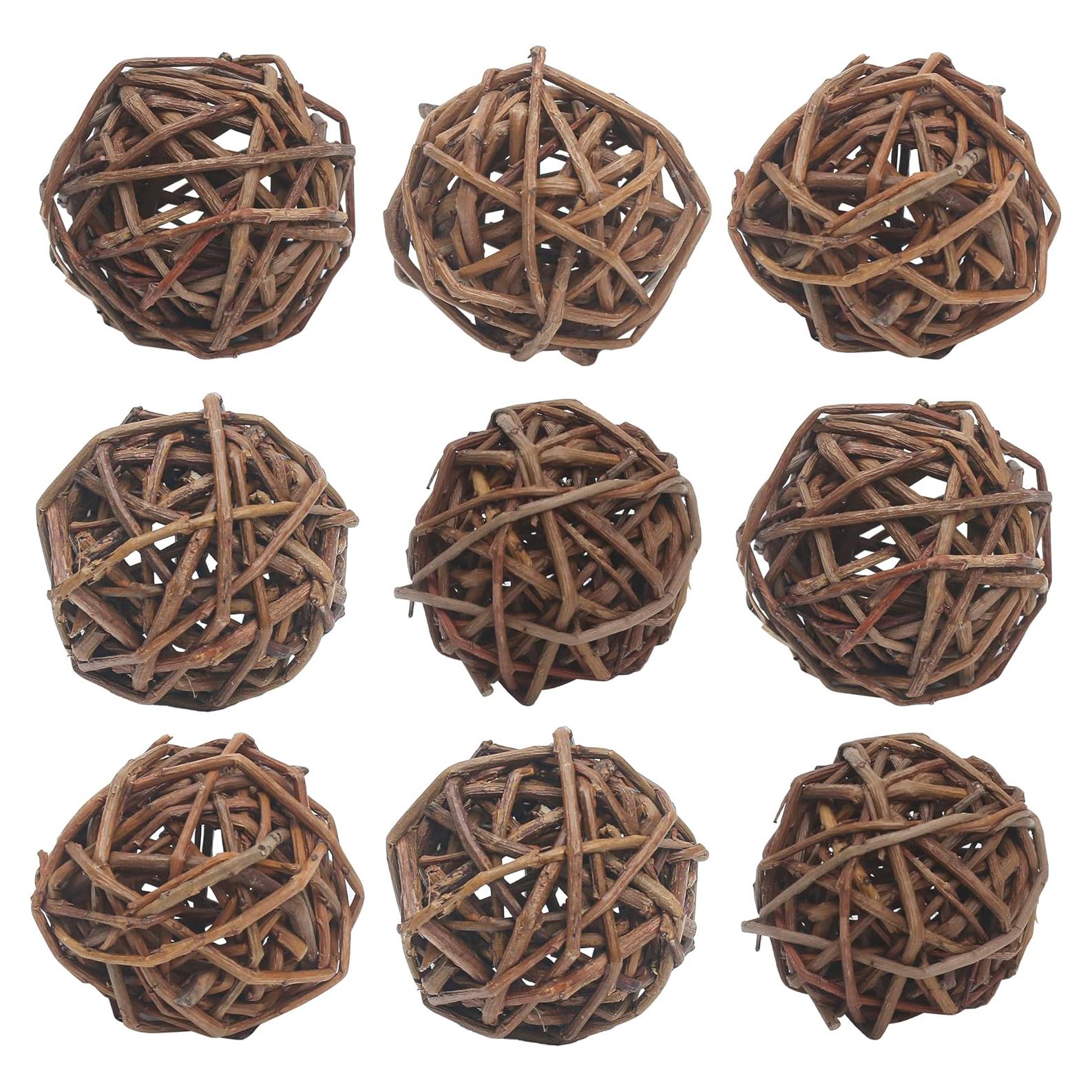 9 Bolas de Mimbre Natural para Mascotas - Juguetes de Masticar