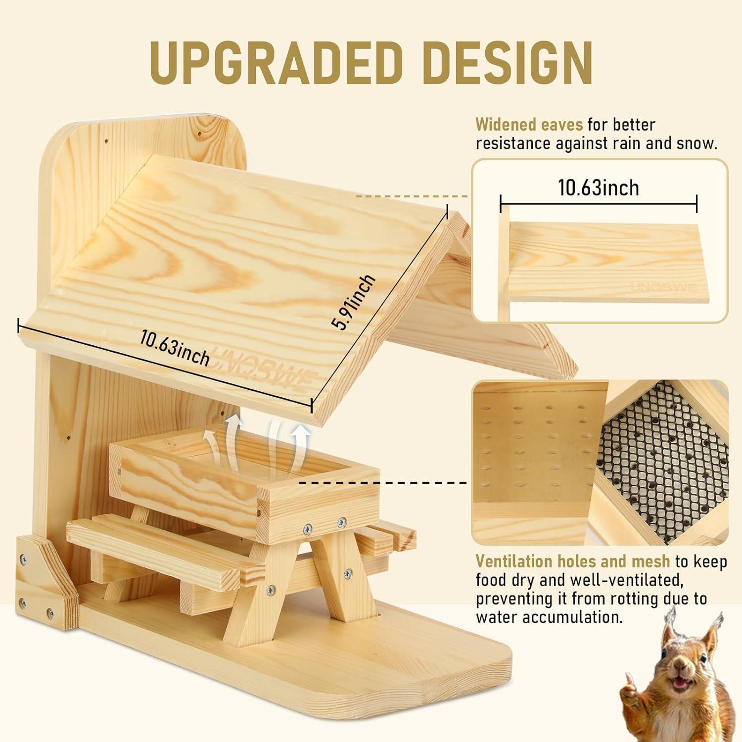 Comedero para Ardillas UNQBWE con Tejado y 2 Bancos 31x29 cm