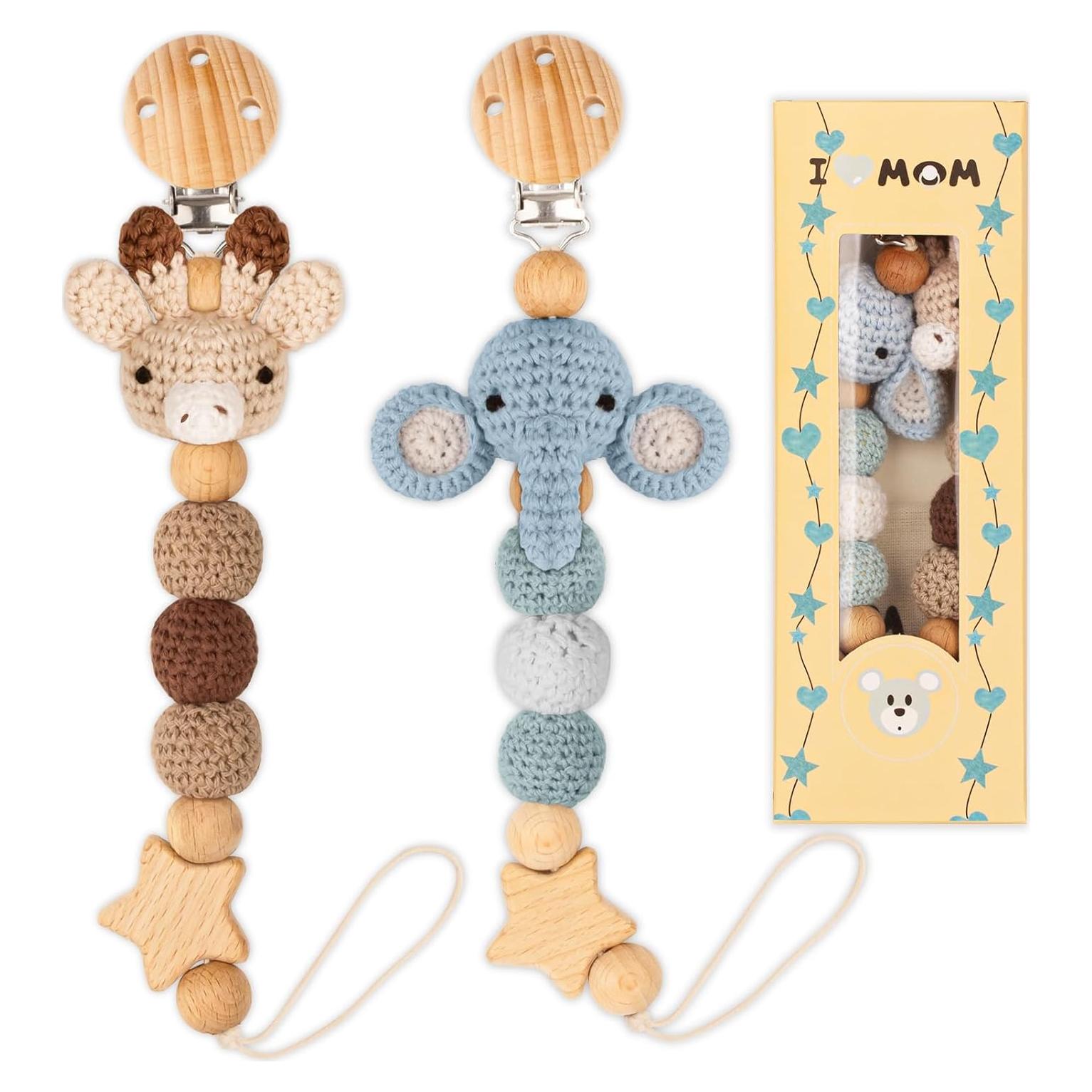 Clip de Chupete LSTRAGY 2 Piezas Elefante y Ciervo Seguro