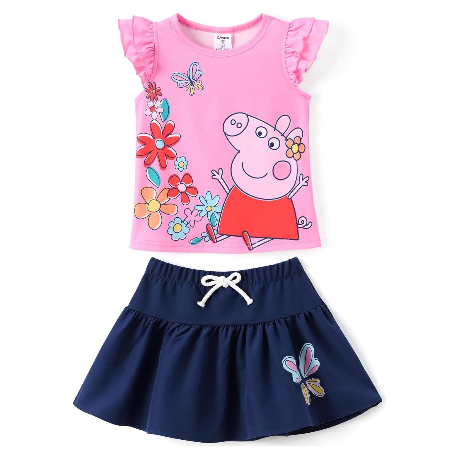 Conjunto Ropa Niña Peppa Pig Top y Falda Floral 2-6 Años