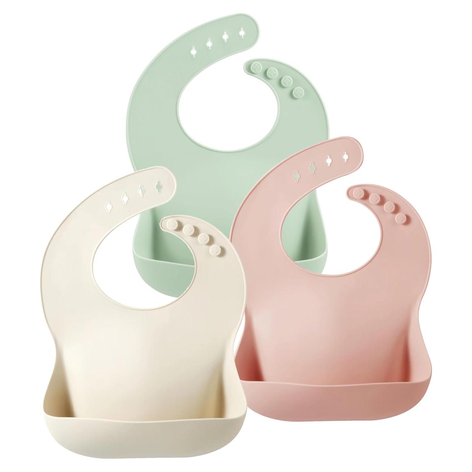 Conjunto de 3 Baberos de Silicona PandaEar para Bebés - Ajustables y Libres de BPA