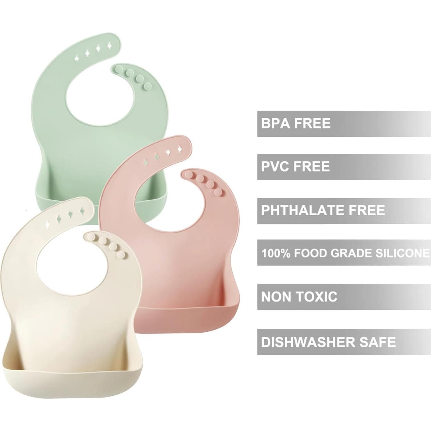 Conjunto de 3 Baberos de Silicona PandaEar para Bebés - Ajustables y Libres de BPA