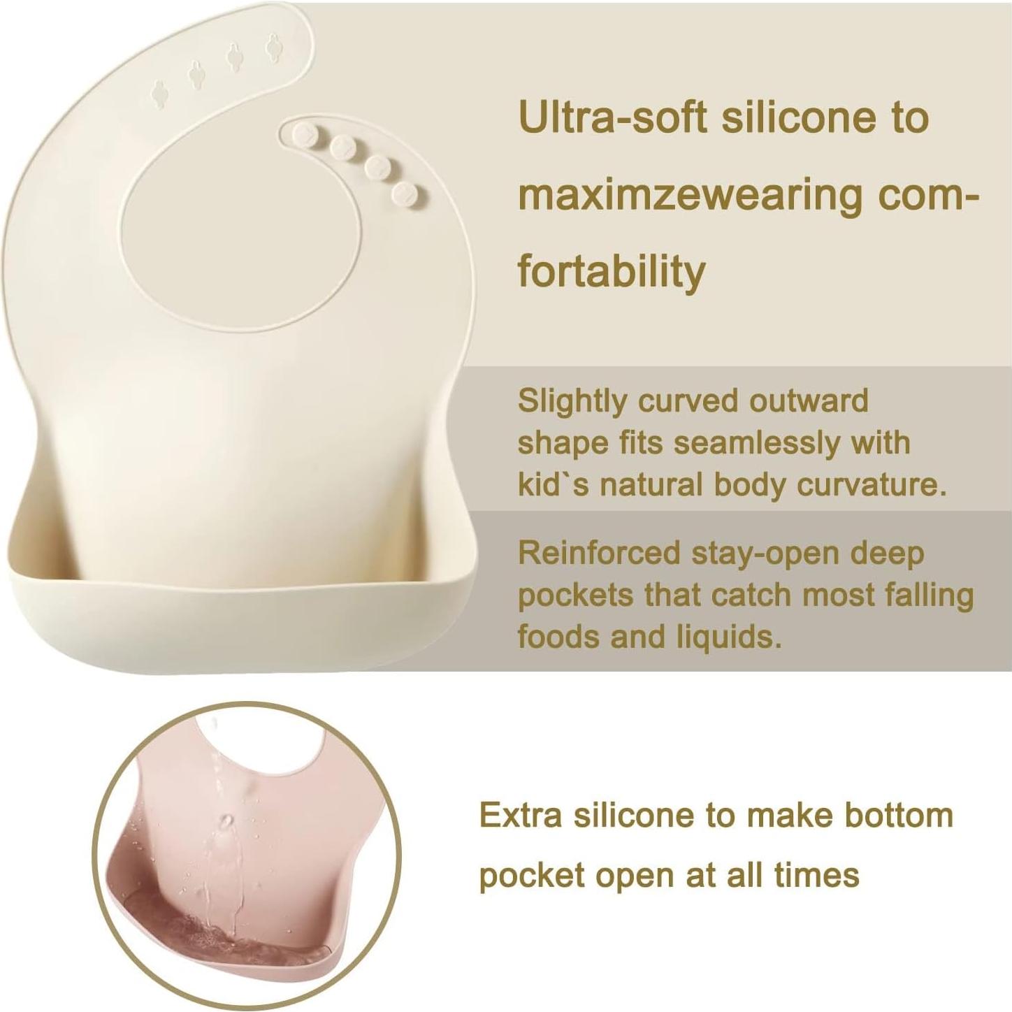 Conjunto de 3 Baberos de Silicona PandaEar para Bebés - Ajustables y Libres de BPA