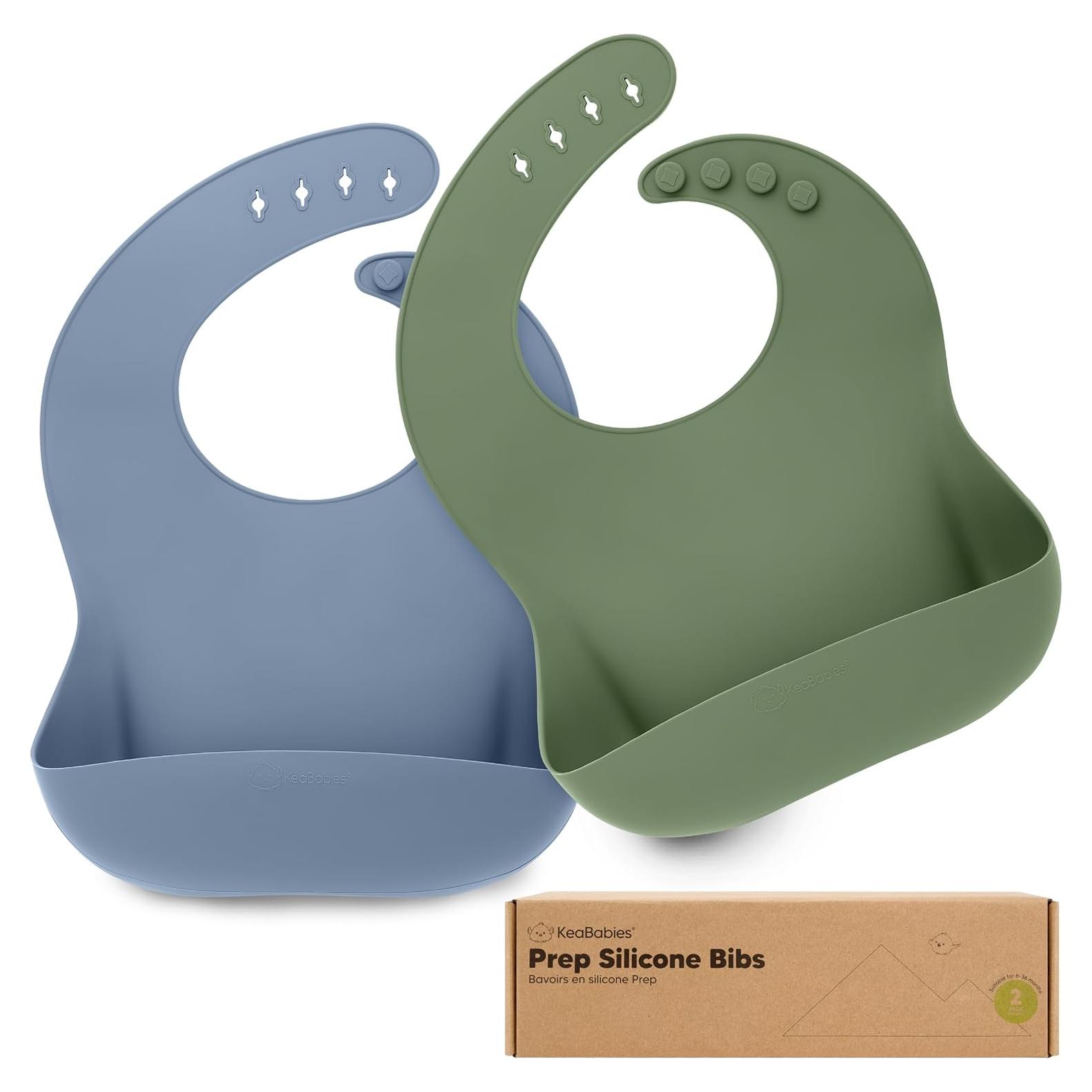 KeaBabies 2 Baberos de Silicona Grado Alimenticio Impermeables