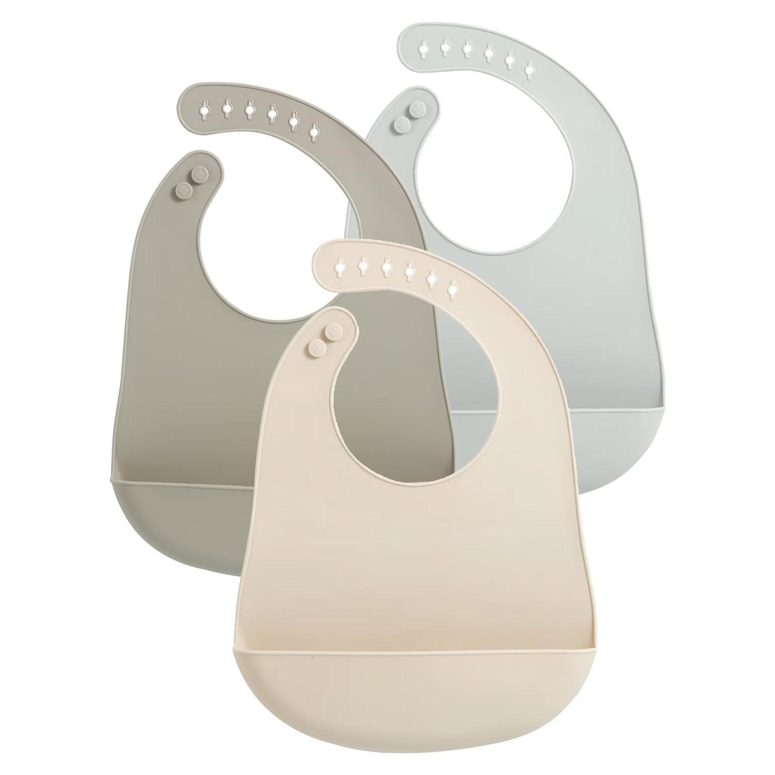 Baberos de Silicona PandaEar 3 Pack Impermeables para Bebés