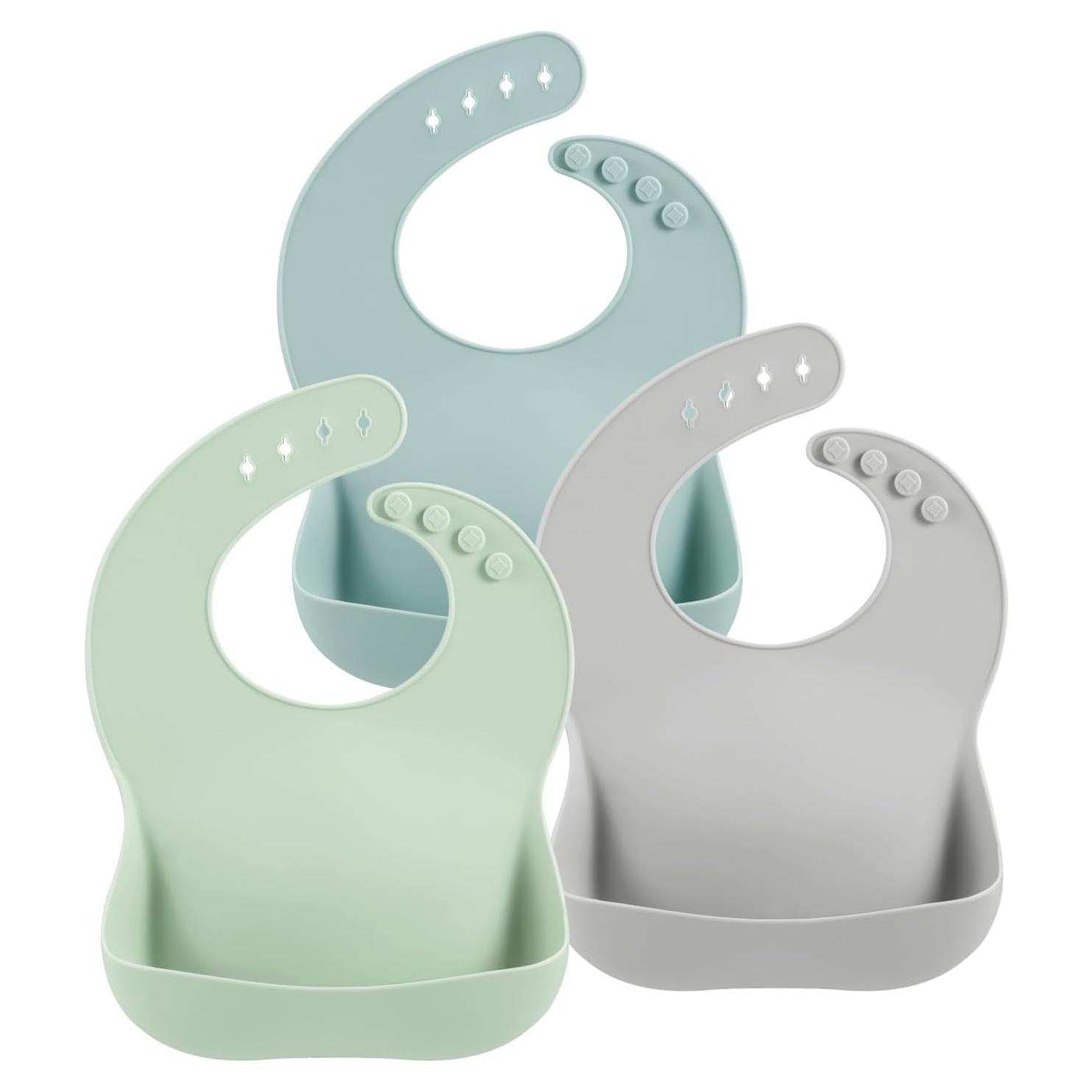 Baberos de Silicona PandaEar - Paquete de 3 Unisex Impermeables