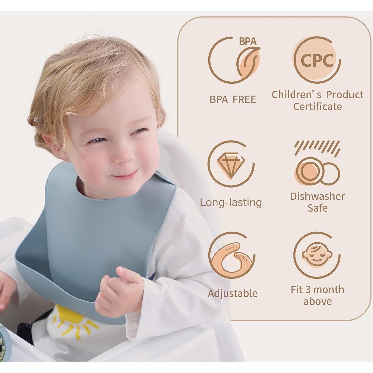 Conjunto 3 Baberos Silicona Moonkie Libre BPA Ajuste Suave