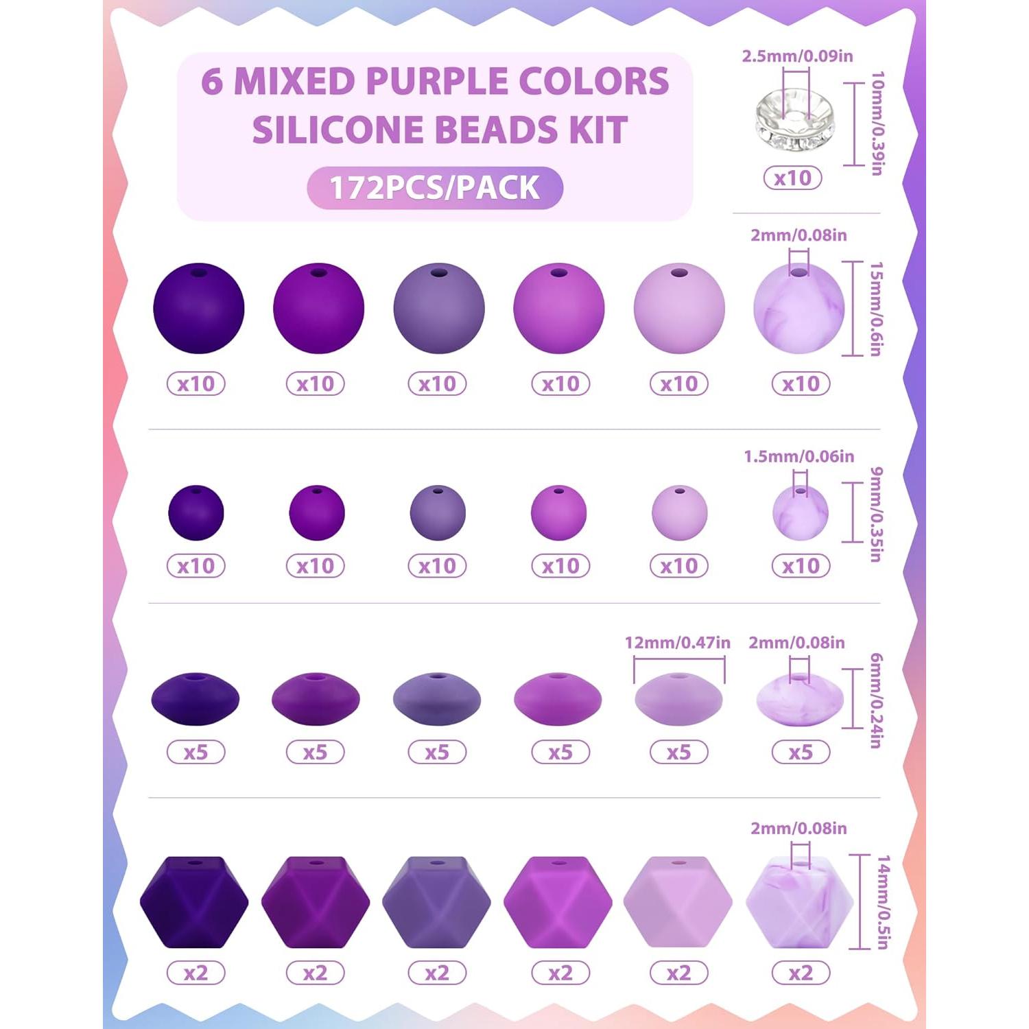 172PCS Perlas de Silicona FIVEIZERO para Manualidades Morado