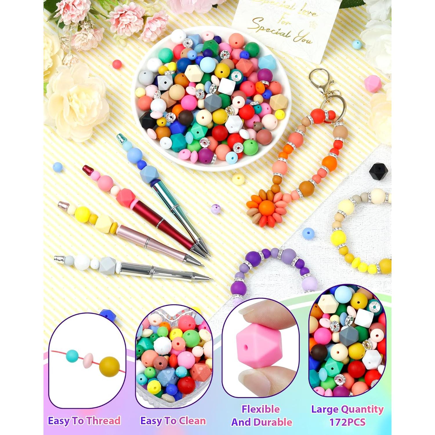 172PCS Perlas de Silicona FIVEIZERO para Manualidades Morado