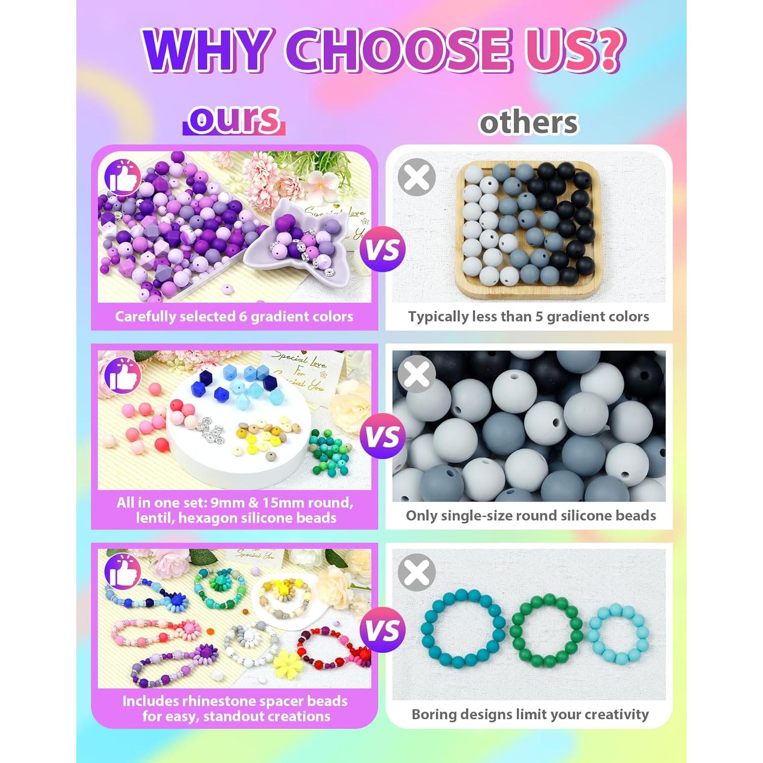 172PCS Perlas de Silicona FIVEIZERO para Manualidades Morado