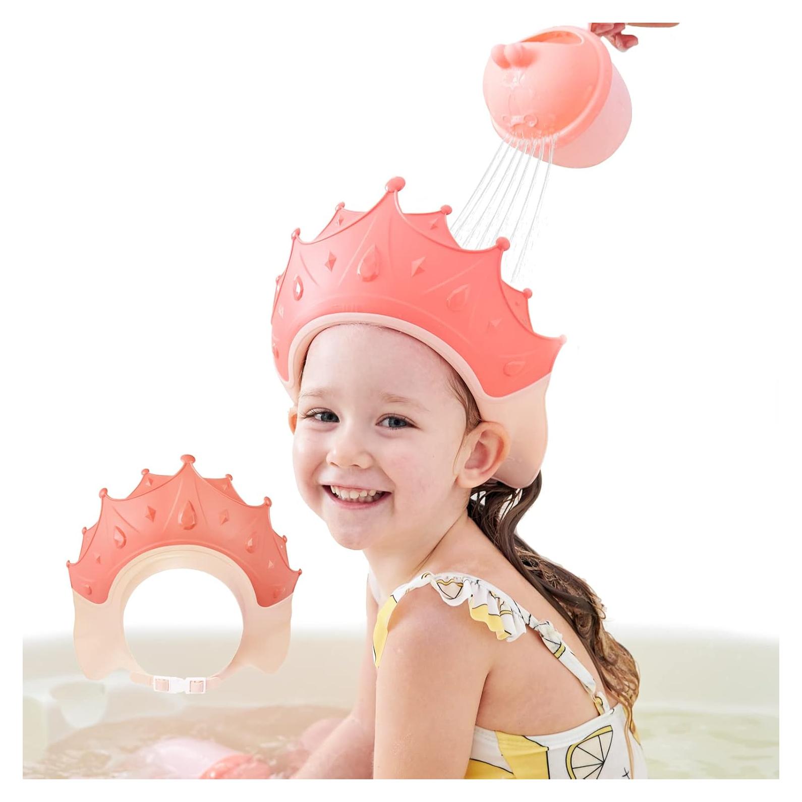 Gorro de Ducha FUSACONY para Niños Rosa, Protección Ojos y Oídos