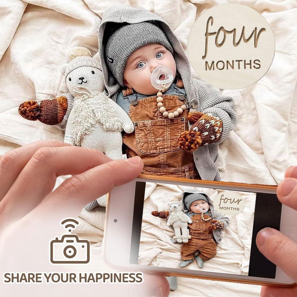 Discos de Hitos Mensuales de Madera para Bebés - 12 Meses