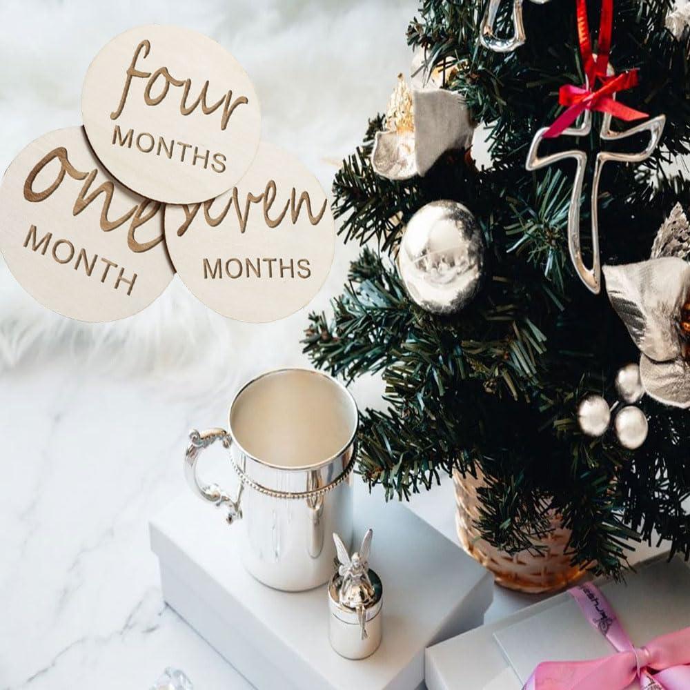 Discos de Hitos Mensuales de Madera para Bebés - 12 Meses