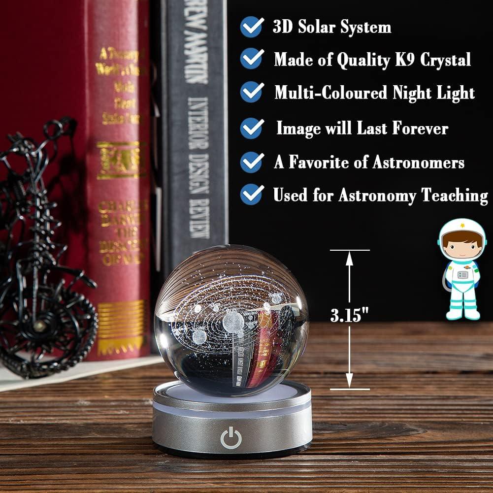 Bola de Cristal 3D Sistema Solar IFOLAINA 8 cm Luz LED