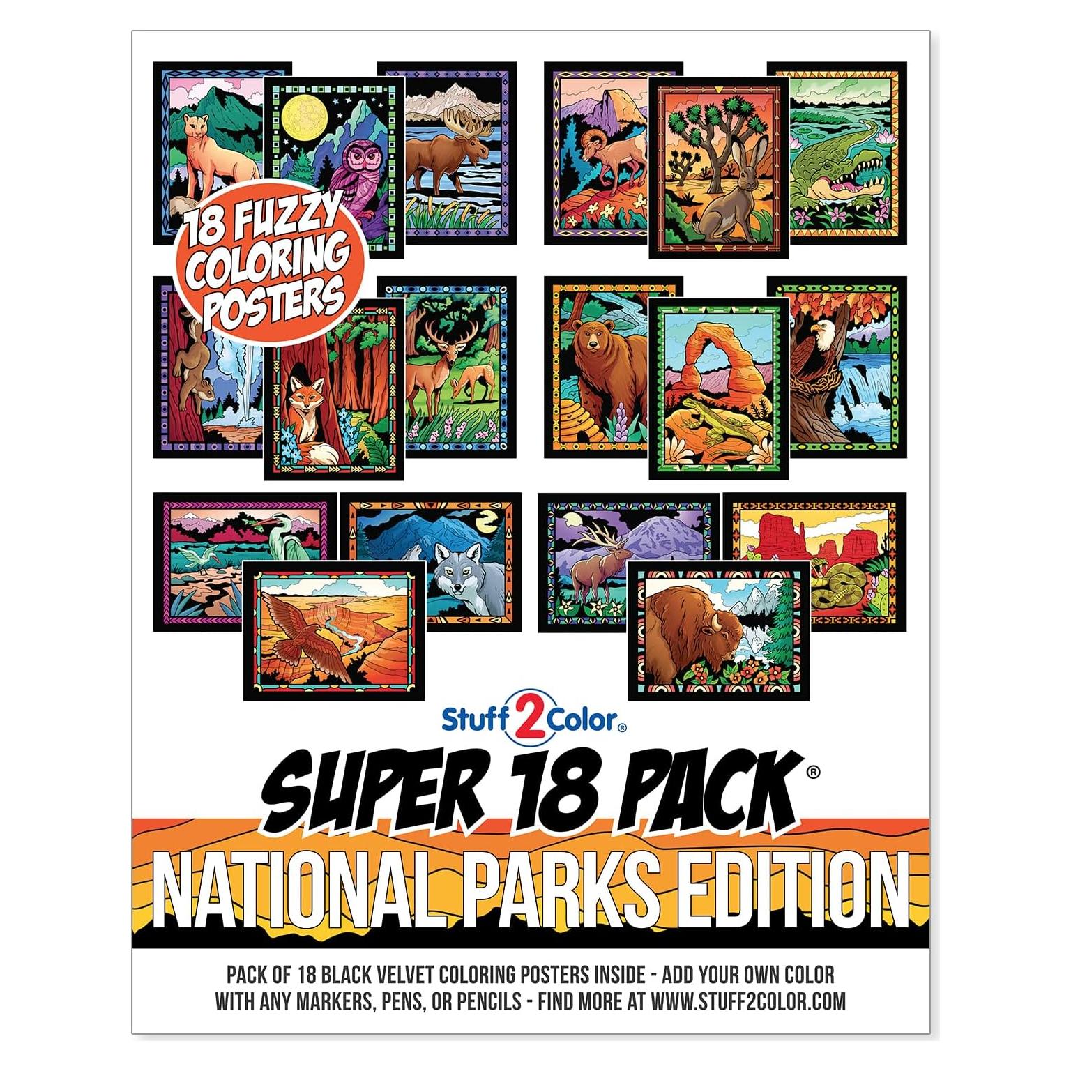 Super Pack 18 Pósters de Colorear Terciopelo Parques Nacionales
