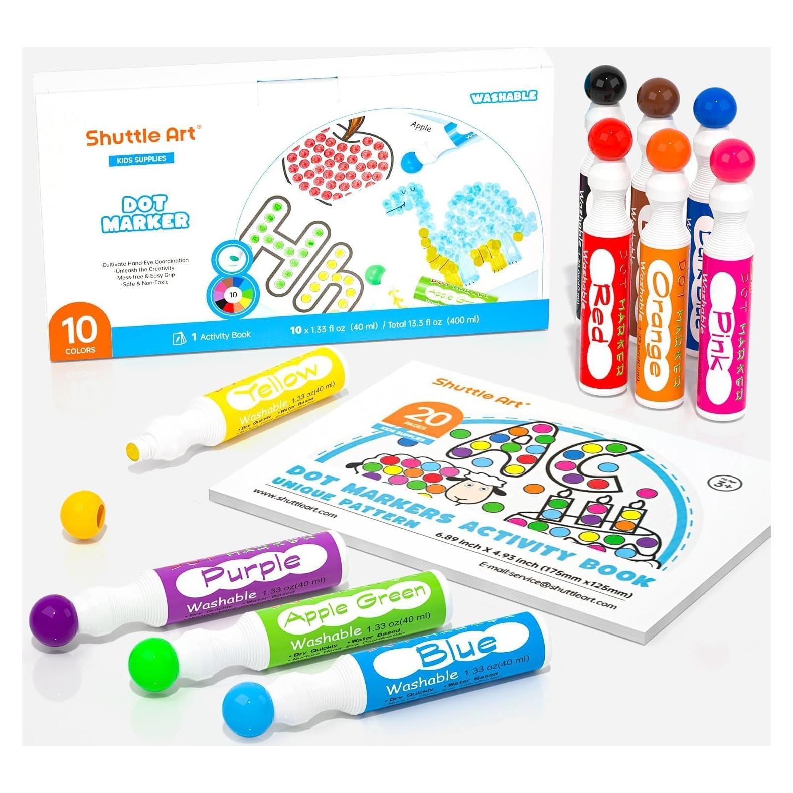 Marcadores de Puntos Shuttle Art 10 Colores Lavables No Tóxicos