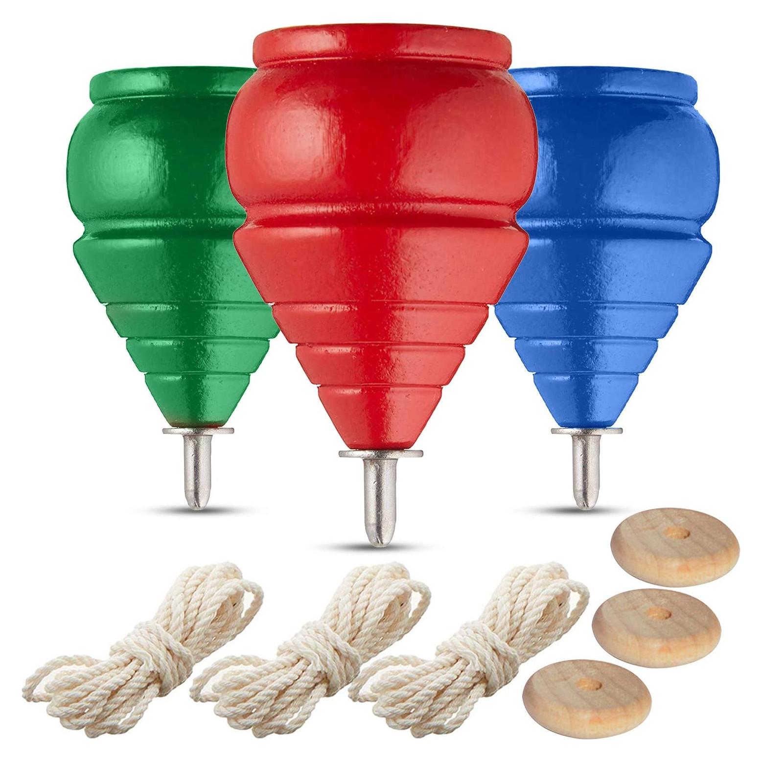 Set de 3 Trompos Clásicos de Madera Yajua - Juguete Educativo