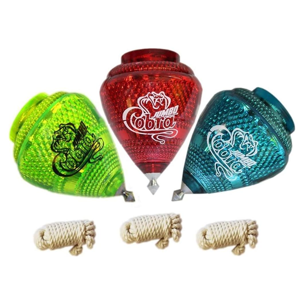 Paquete de 3 Trompos Jumbo Cobra Cometa - Plástico Durable con Punta de Metal