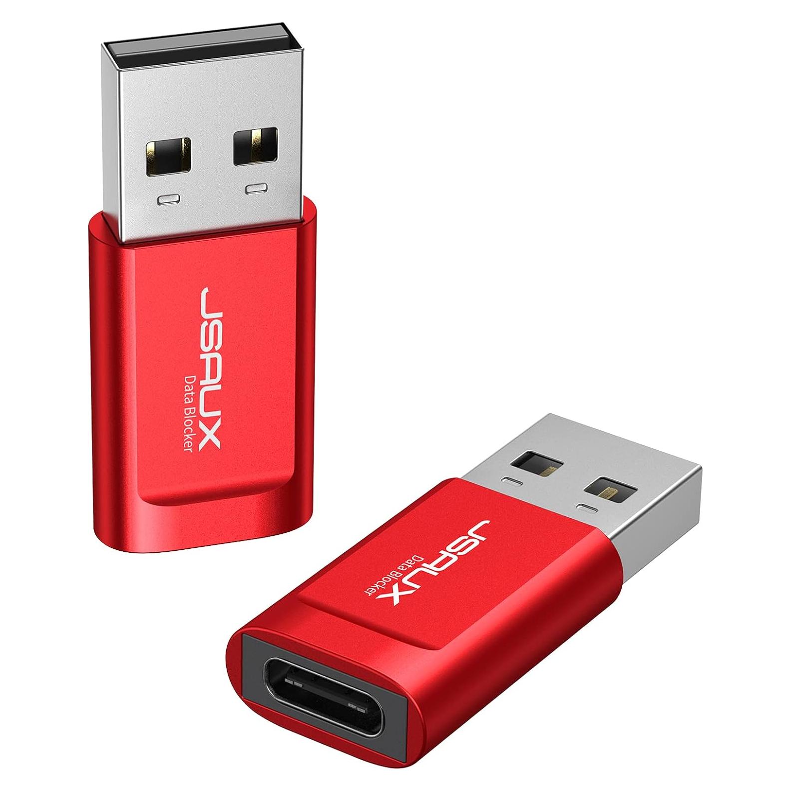 Bloqueador de Datos USB-C JSAUX 2-Pack Rojo Carga Segura