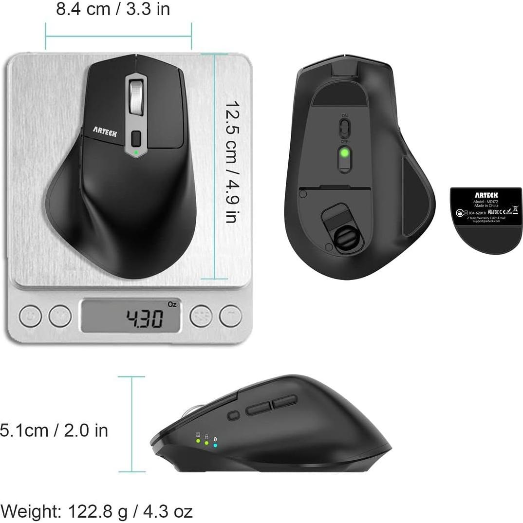 Ratón Inalámbrico Bluetooth Arteck MD172 Ergonómico Recargable